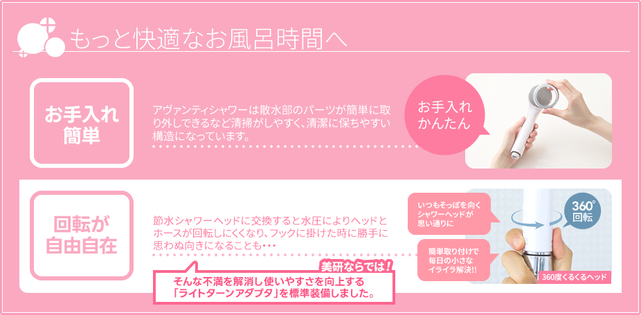 お手入れ簡単・回転が自由自在